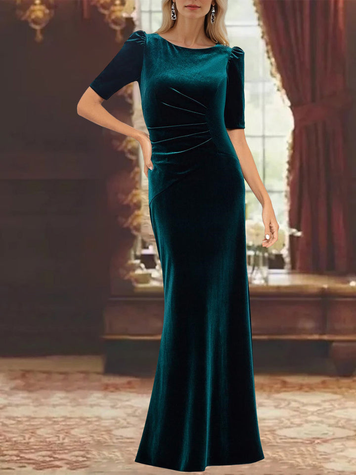 Robe de Mère de la Mariée Coupe A-Line/Princess à Demi-Manches et Longueur Cheville avec Volants