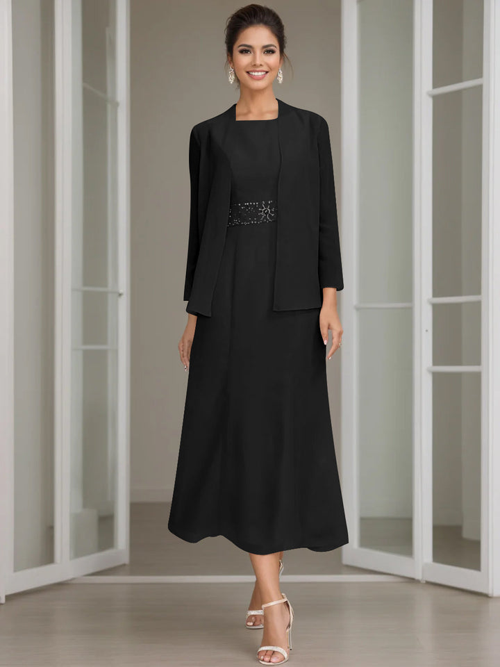 Gaine/Colonne Collier Bijou Tea Length Robes Mère de La Mariée avec veste & Perles