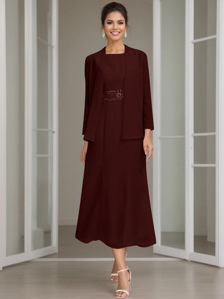 Gaine/Colonne Collier Bijou Tea Length Robes Mère de La Mariée avec veste & Perles