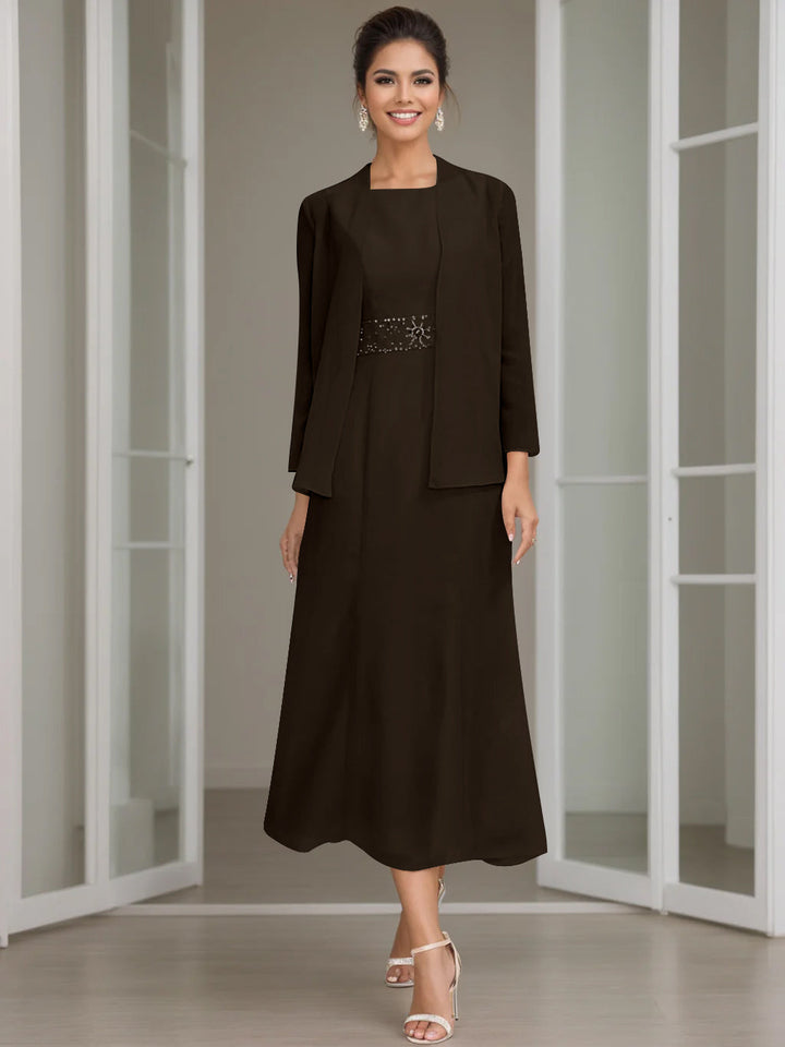 Gaine/Colonne Collier Bijou Tea Length Robes Mère de La Mariée avec veste & Perles