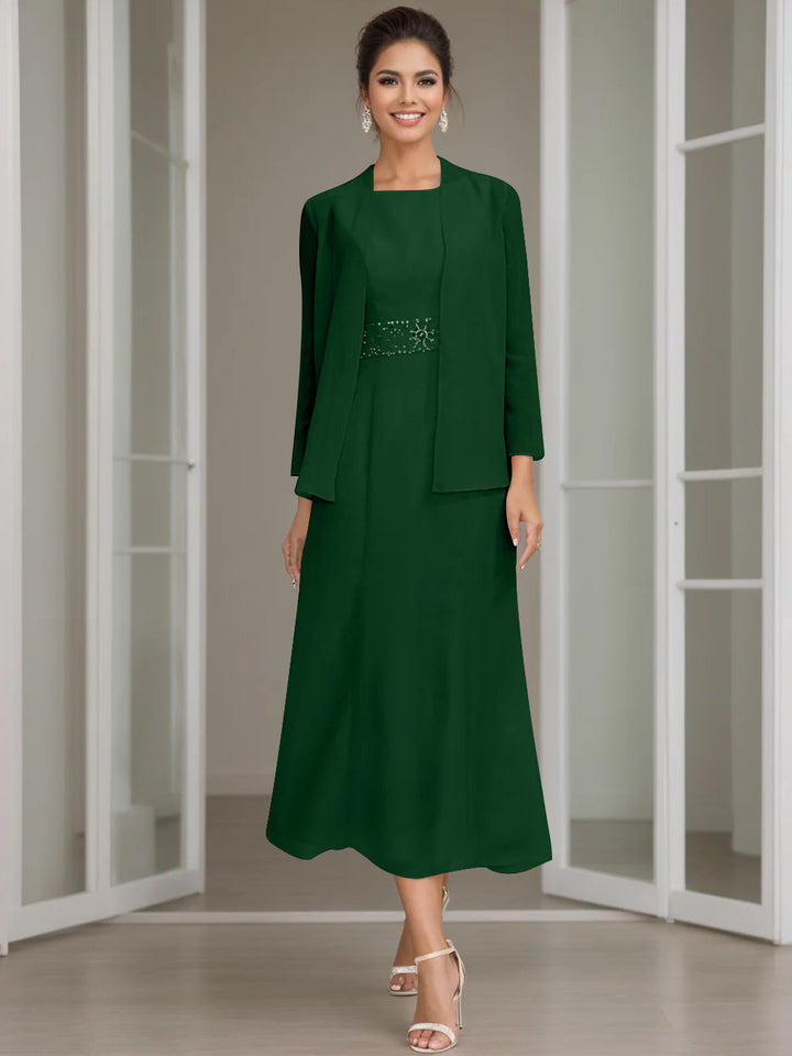 Gaine/Colonne Collier Bijou Tea Length Robes Mère de La Mariée avec veste & Perles