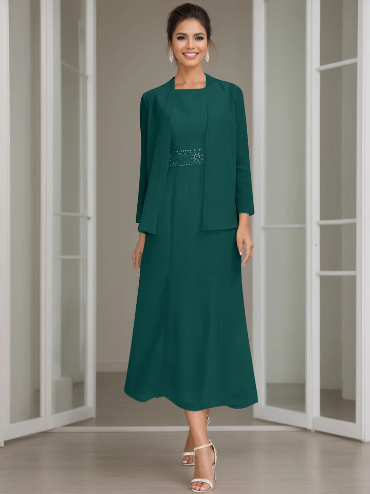 Gaine/Colonne Collier Bijou Tea Length Robes Mère de La Mariée avec veste & Perles