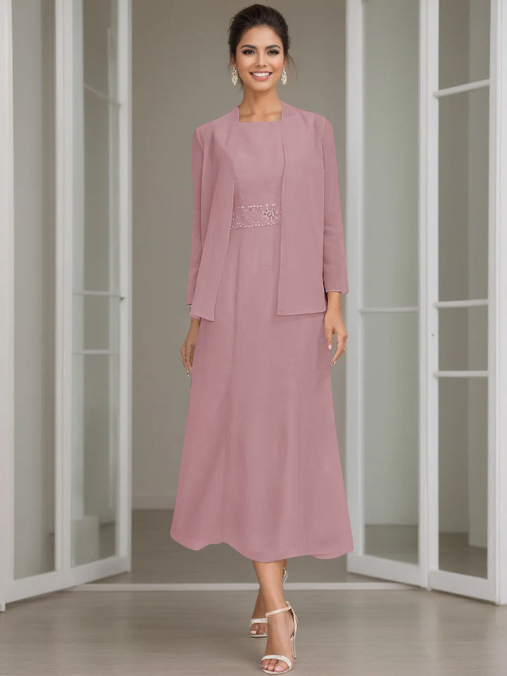 Gaine/Colonne Collier Bijou Tea Length Robes Mère de La Mariée avec veste & Perles