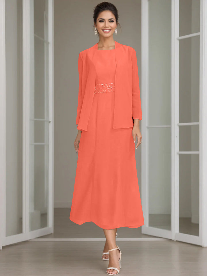 Gaine/Colonne Collier Bijou Tea Length Robes Mère de La Mariée avec veste & Perles