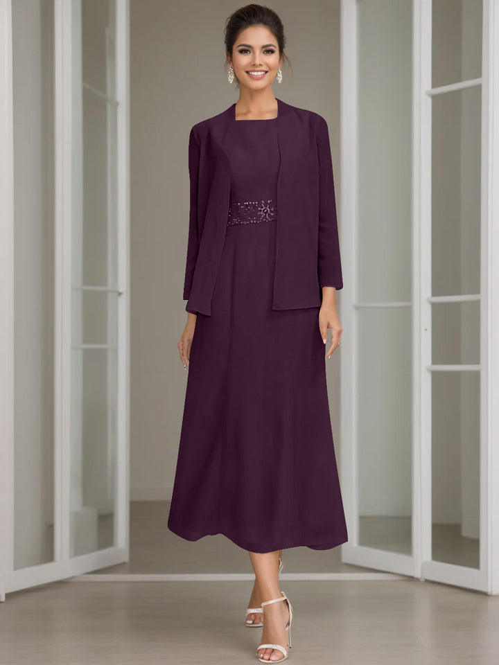 Gaine/Colonne Collier Bijou Tea Length Robes Mère de La Mariée avec veste & Perles