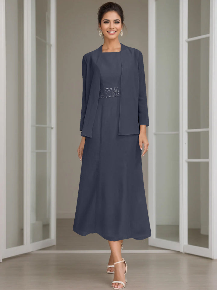 Gaine/Colonne Collier Bijou Tea Length Robes Mère de La Mariée avec veste & Perles