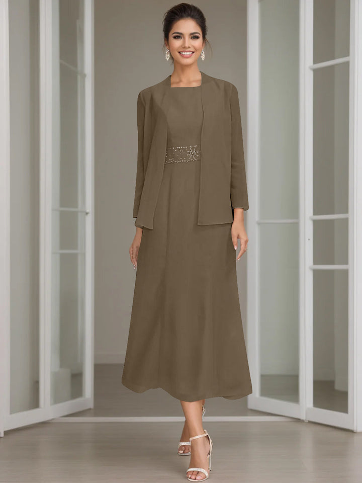 Gaine/Colonne Collier Bijou Tea Length Robes Mère de La Mariée avec veste & Perles