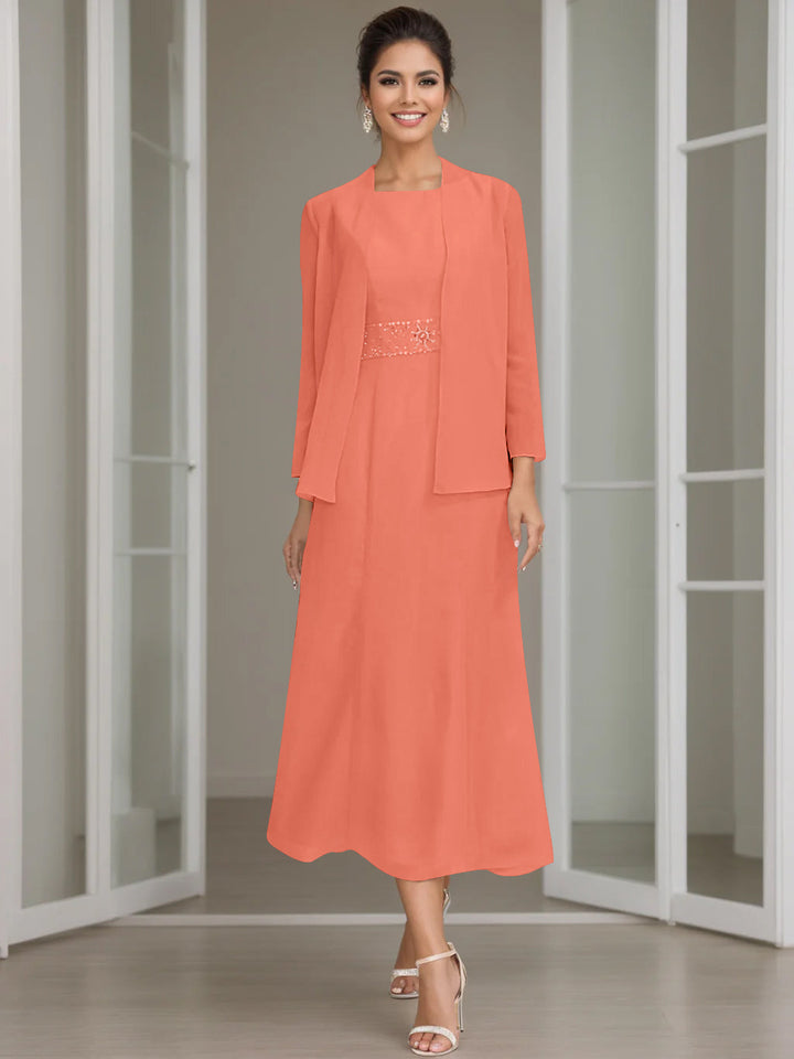 Gaine/Colonne Collier Bijou Tea Length Robes Mère de La Mariée avec veste & Perles
