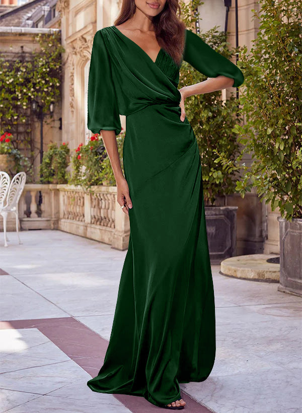 Colonne Floral Print Col en V 1/2 Manches Rouge Mère of the Mariée & Groom Robes