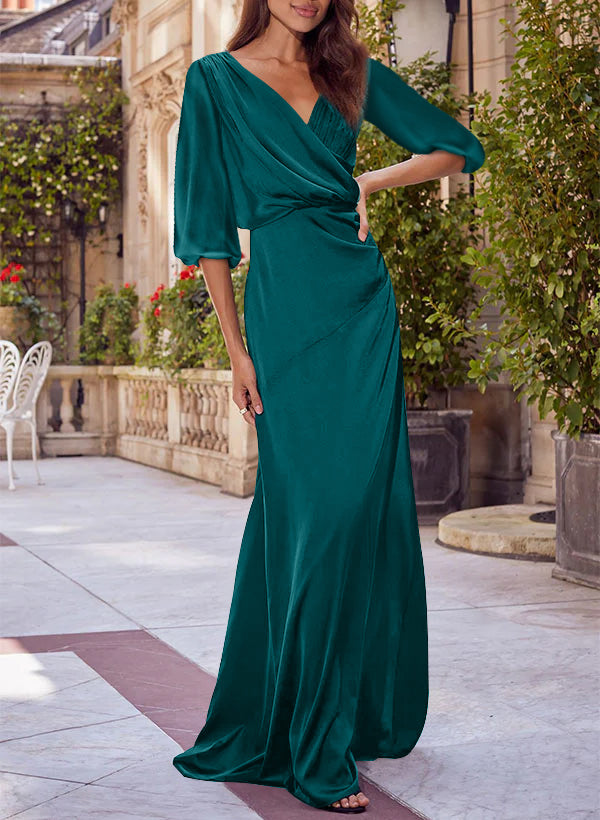 Colonne Floral Print Col en V 1/2 Manches Rouge Mère of the Mariée & Groom Robes