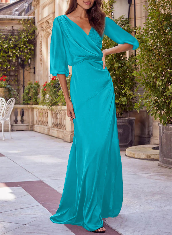 Colonne Floral Print Col en V 1/2 Manches Rouge Mère of the Mariée & Groom Robes