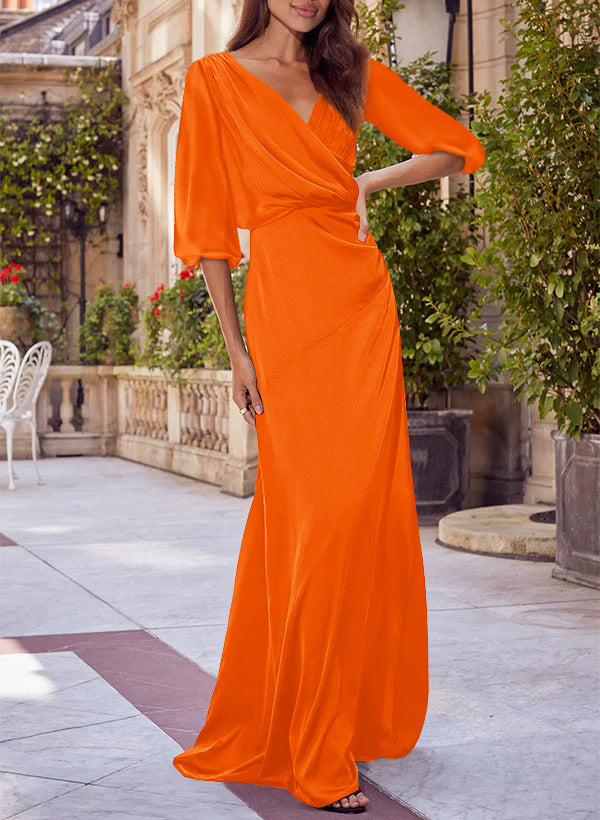 Colonne Floral Print Col en V 1/2 Manches Rouge Mère of the Mariée & Groom Robes