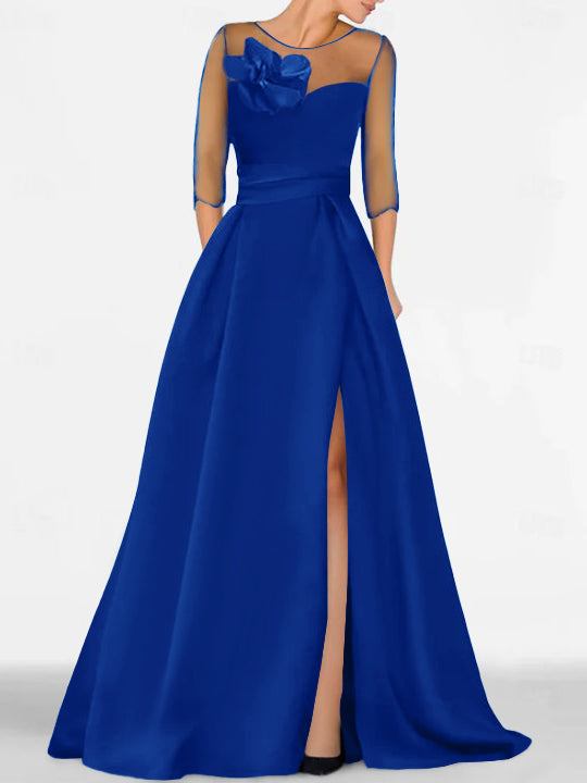 Robe de Mère de la Mariée Coupe A-Line/Princess à Manches 3/4 avec Dentelle et Fente Haute