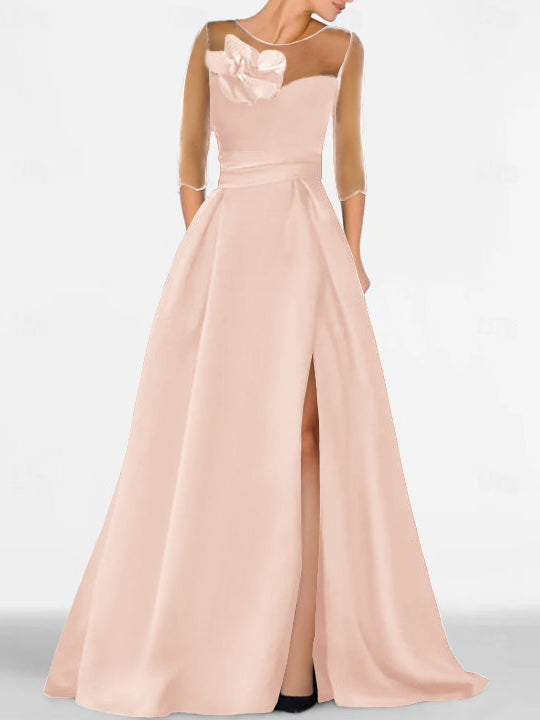 Robe de Mère de la Mariée Coupe A-Line/Princess à Manches 3/4 avec Dentelle et Fente Haute