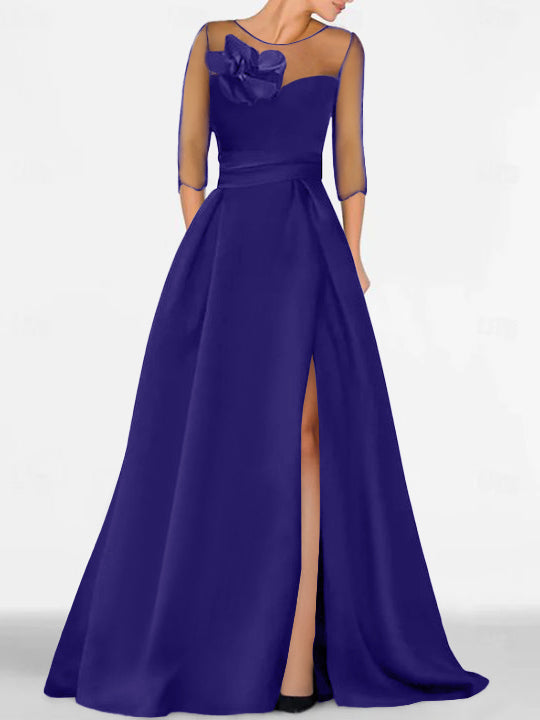 Robe de Mère de la Mariée Coupe A-Line/Princess à Manches 3/4 avec Dentelle et Fente Haute