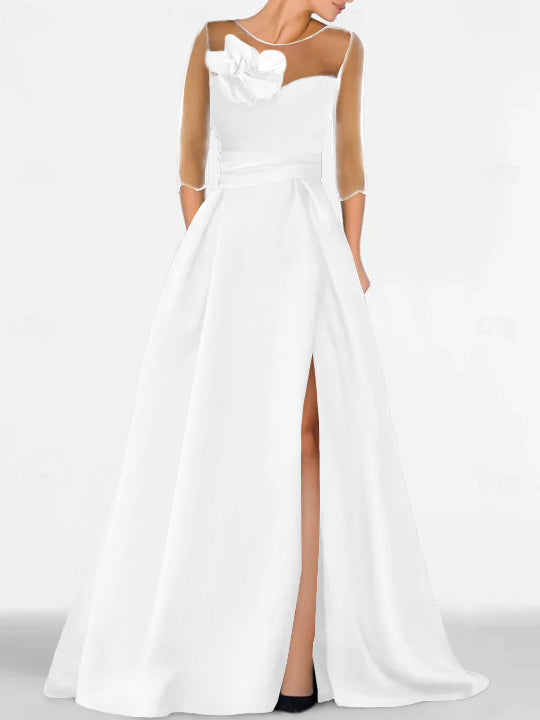 Robe de Mère de la Mariée Coupe A-Line/Princess à Manches 3/4 avec Dentelle et Fente Haute