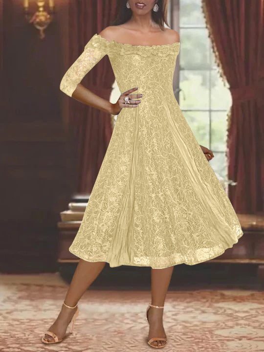 Robes de Mère de la Mariée et Du Marié Coupe A-Line/Princess à Épaules Dénudées et à Demi-Manches avec Dentelle