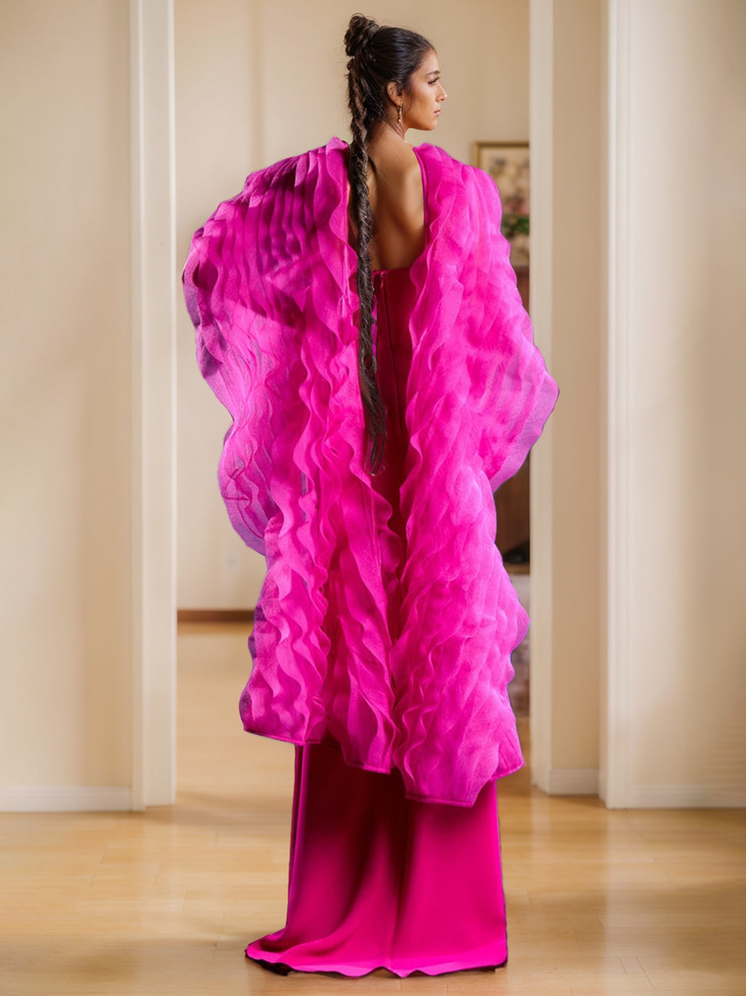 Robe de Mère de la Mariée Unique Sans Manches, Fourreau/Colonne, Longueur Au Sol, avec Enveloppes et Volants