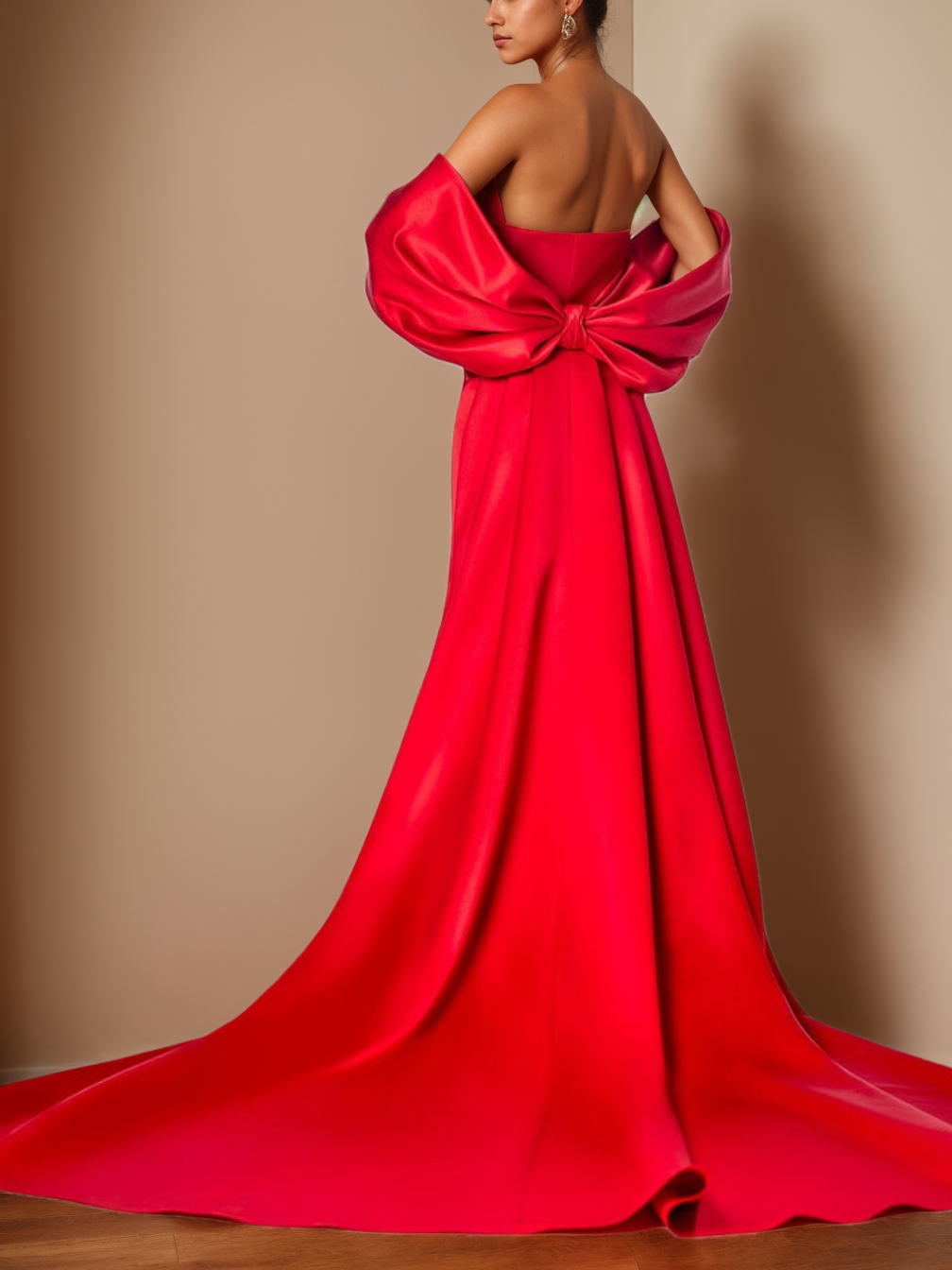 Robe de Mère de la Mariée Unique en Forme de Trompette/Sirène Sans Bretelles, Sans Manches, Longueur Au Sol, avec Fente Sur le Côté et Volants