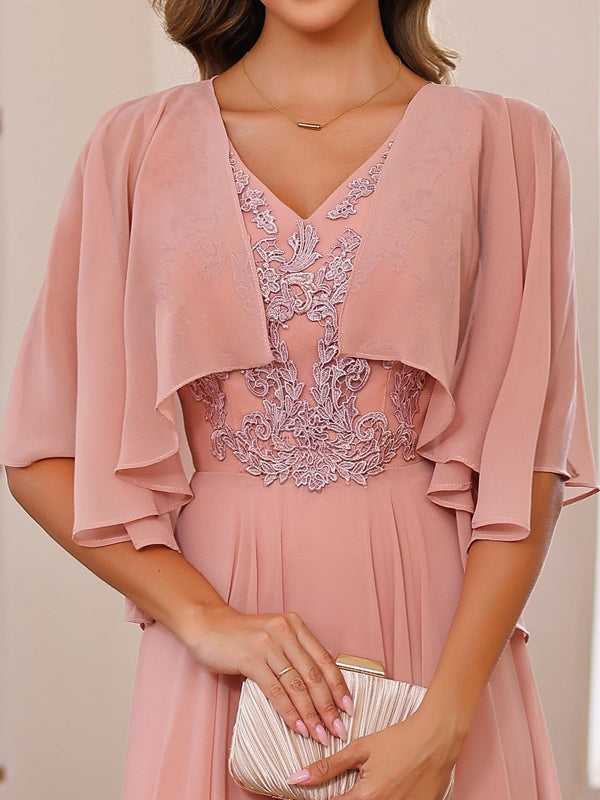 Robe de Mère de la Mariée A-Line/Princess à Col en V, Longueur Au Sol, 2 Photos, avec Appliques et Cache-Cœur