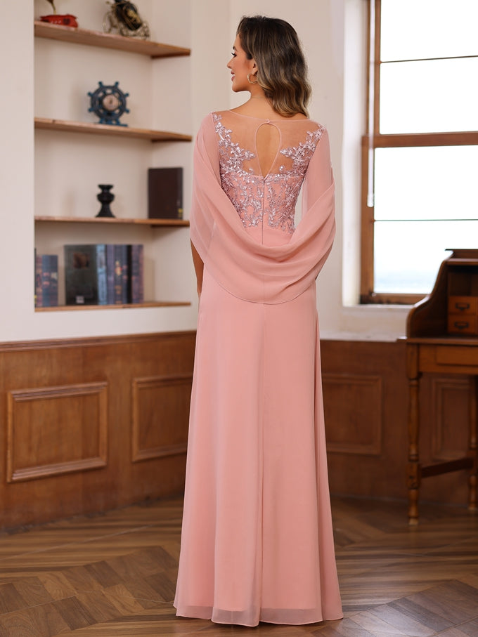 Tenues de Mère de la Mariée Coupe A-Line/Princess avec Décolleté Plongeant et Longueur Au Sol avec Plis et Paillettes