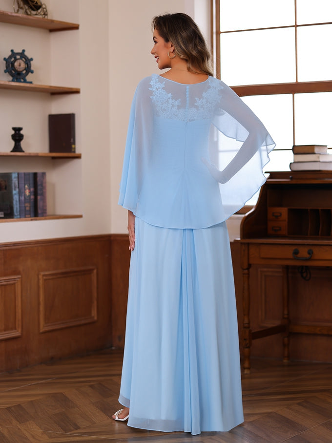 Ligne A/Princesse Col en V 2 Pics La Longueur du Sol Robes Mère de La Mariée avec Appliques, Froufrous & Wrap