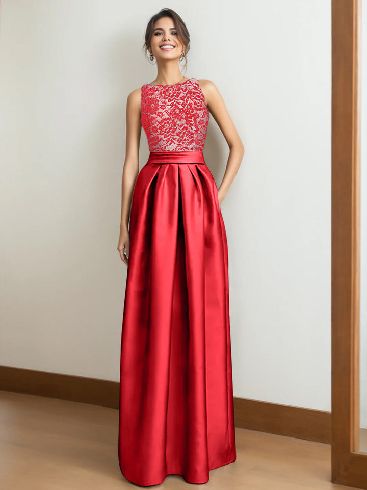 Robe de Mère de la Mariée Plissée Sans Manches à Col en V/Princesse avec Appliques en Dentelle