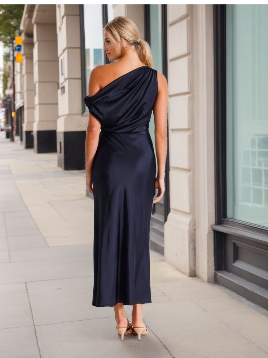 Robe de Mère de la Mariée Fourreau/Colonne à Une Épaule Sans Manches Longueur Cheville avec Volants