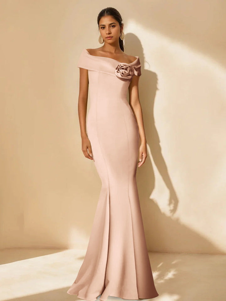 Trompette/Sirène Hors de l'Épaule Minimalist Robes Mère de La Mariée avec Detachable Fleur