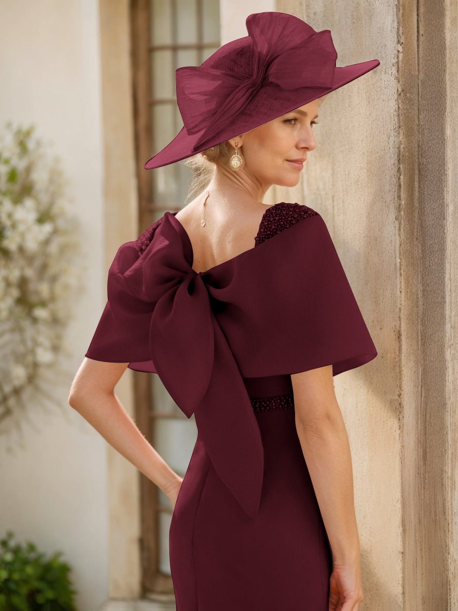 Gaine/Colonne Col bénitier Sans Manches Longueur de La Cheville Robes Mère de La Mariée avec Beadings & Bow