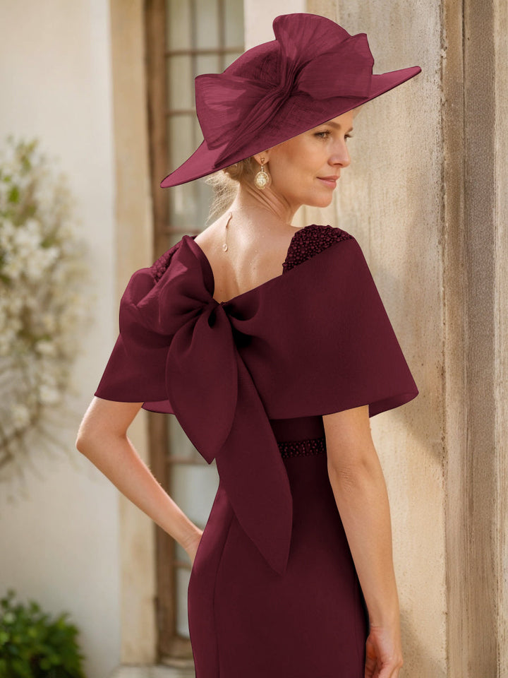 Gaine/Colonne Col bénitier Sans Manches Longueur de La Cheville Robes Mère de La Mariée avec Beadings & Bow