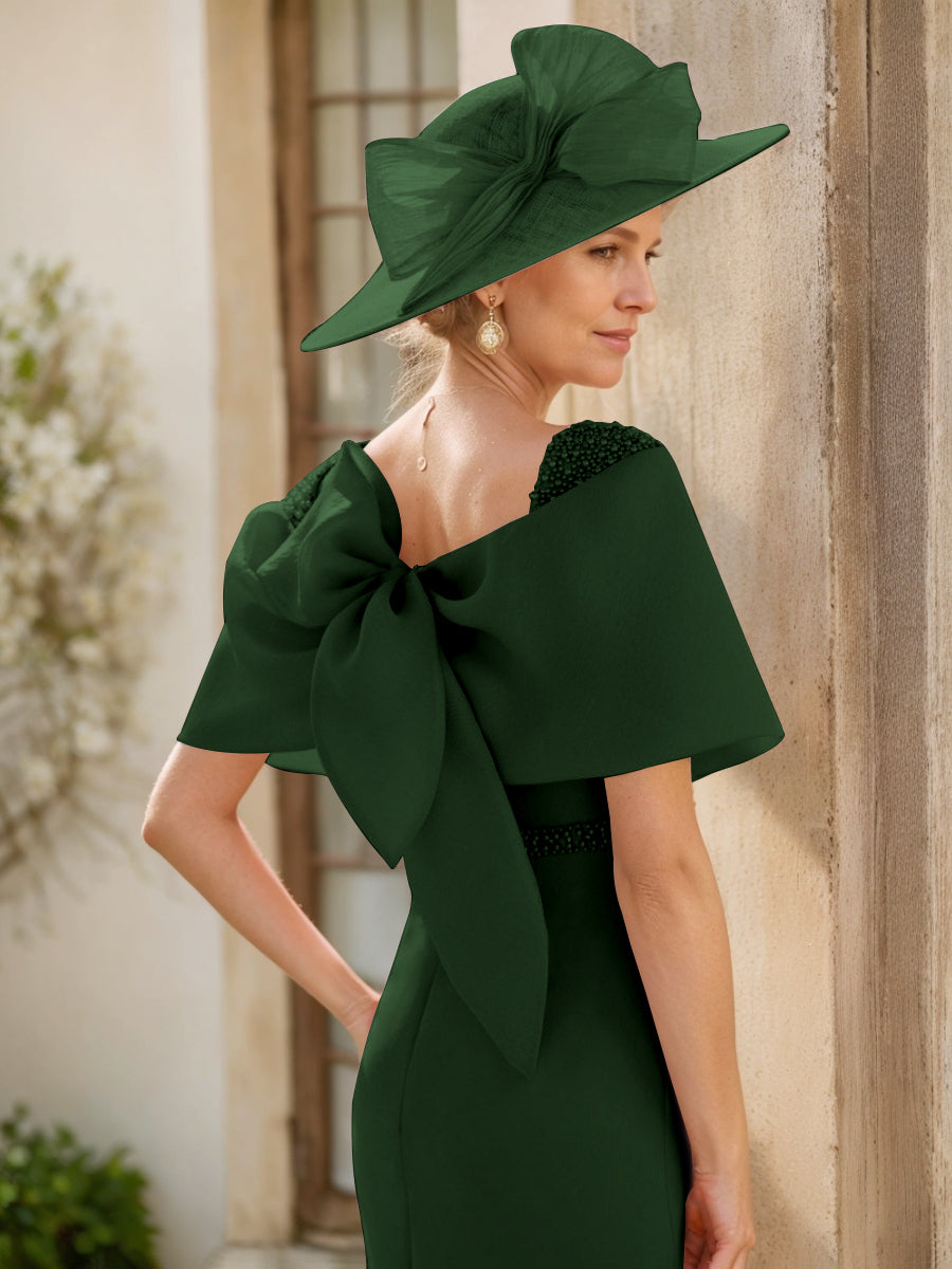 Gaine/Colonne Col bénitier Sans Manches Longueur de La Cheville Robes Mère de La Mariée avec Beadings & Bow