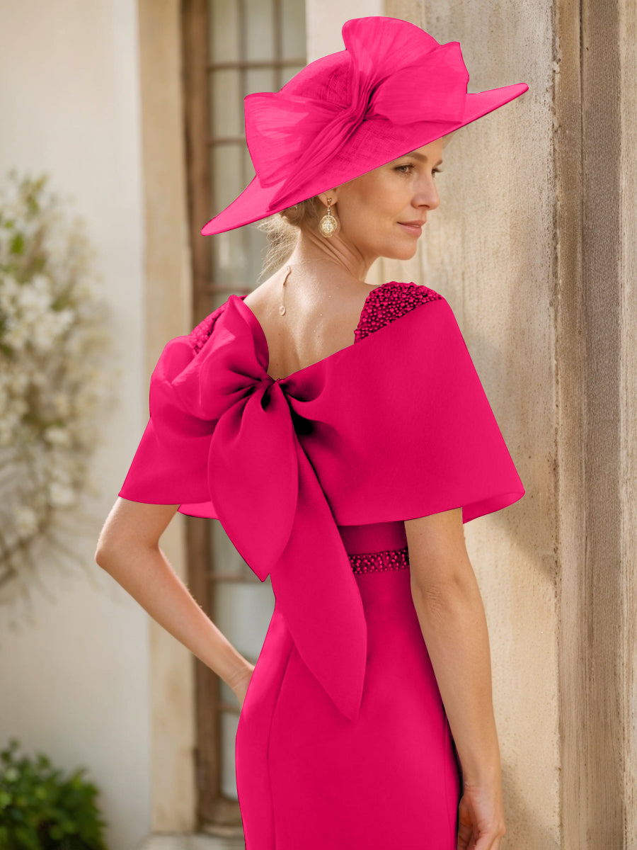 Gaine/Colonne Col bénitier Sans Manches Longueur de La Cheville Robes Mère de La Mariée avec Beadings & Bow