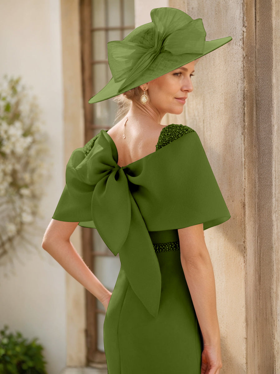 Gaine/Colonne Col bénitier Sans Manches Longueur de La Cheville Robes Mère de La Mariée avec Beadings & Bow