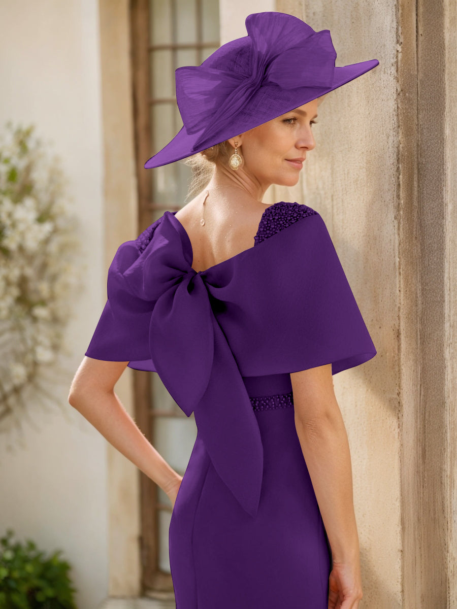 Gaine/Colonne Col bénitier Sans Manches Longueur de La Cheville Robes Mère de La Mariée avec Beadings & Bow