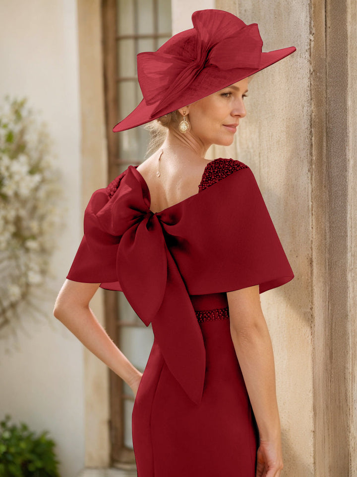 Gaine/Colonne Col bénitier Sans Manches Longueur de La Cheville Robes Mère de La Mariée avec Beadings & Bow