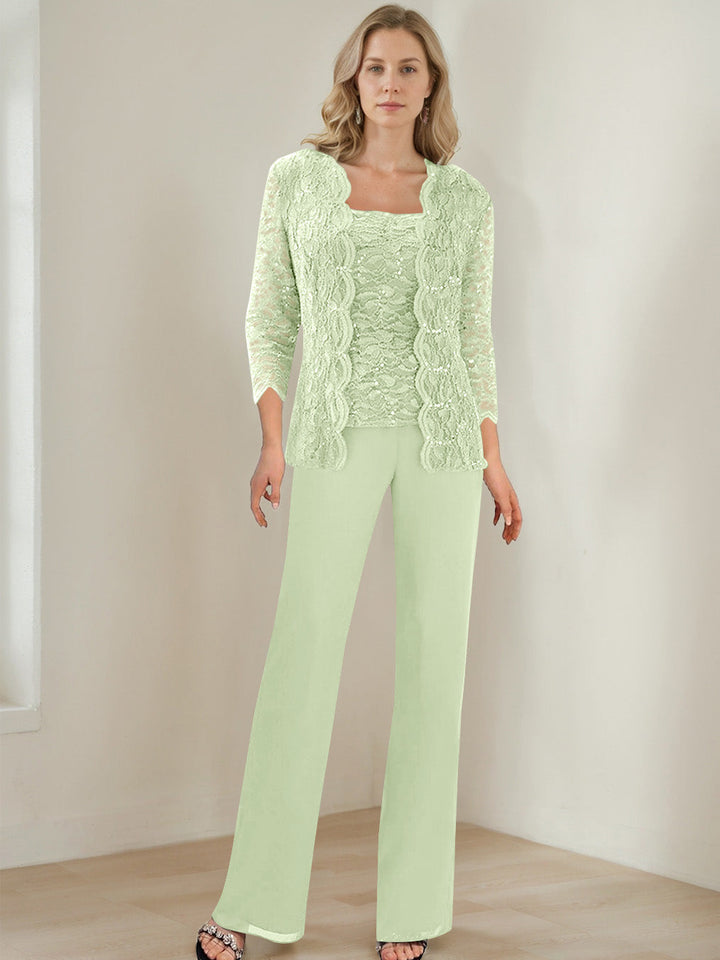 3 Morceaux Carré Neck 3/4 Manches La Longueur du SolTailleurs-pantalons pour mère de la mariée avec Paillettes