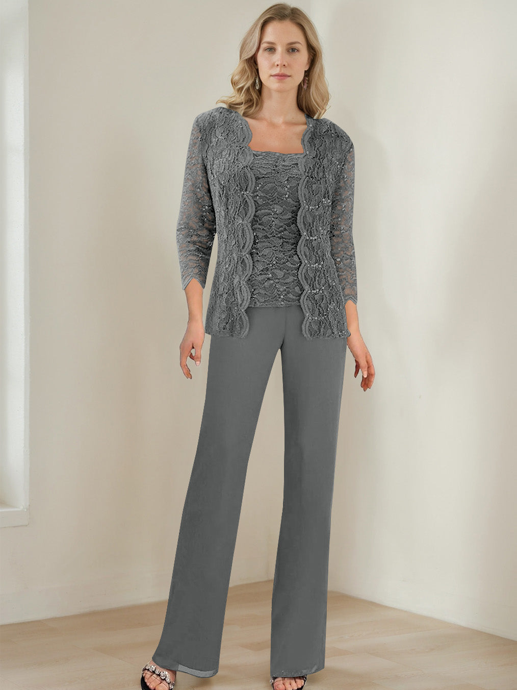 3 Morceaux Carré Neck 3/4 Manches La Longueur du SolTailleurs-pantalons pour mère de la mariée avec Paillettes