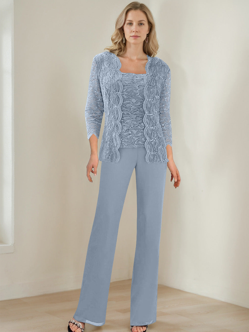 3 Morceaux Carré Neck 3/4 Manches La Longueur du SolTailleurs-pantalons pour mère de la mariée avec Paillettes