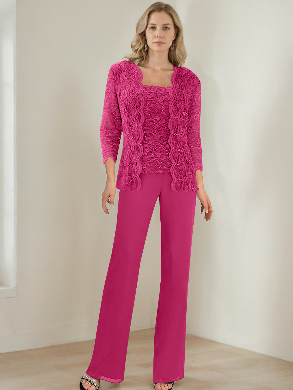 3 Morceaux Carré Neck 3/4 Manches La Longueur du SolTailleurs-pantalons pour mère de la mariée avec Paillettes