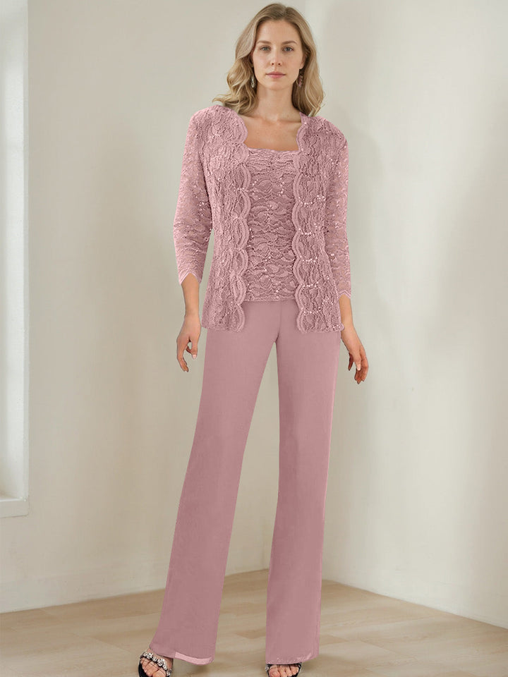 3 Morceaux Carré Neck 3/4 Manches La Longueur du SolTailleurs-pantalons pour mère de la mariée avec Paillettes