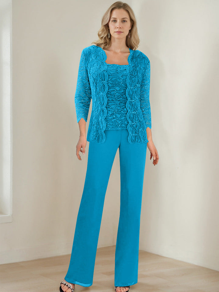 3 Morceaux Carré Neck 3/4 Manches La Longueur du SolTailleurs-pantalons pour mère de la mariée avec Paillettes