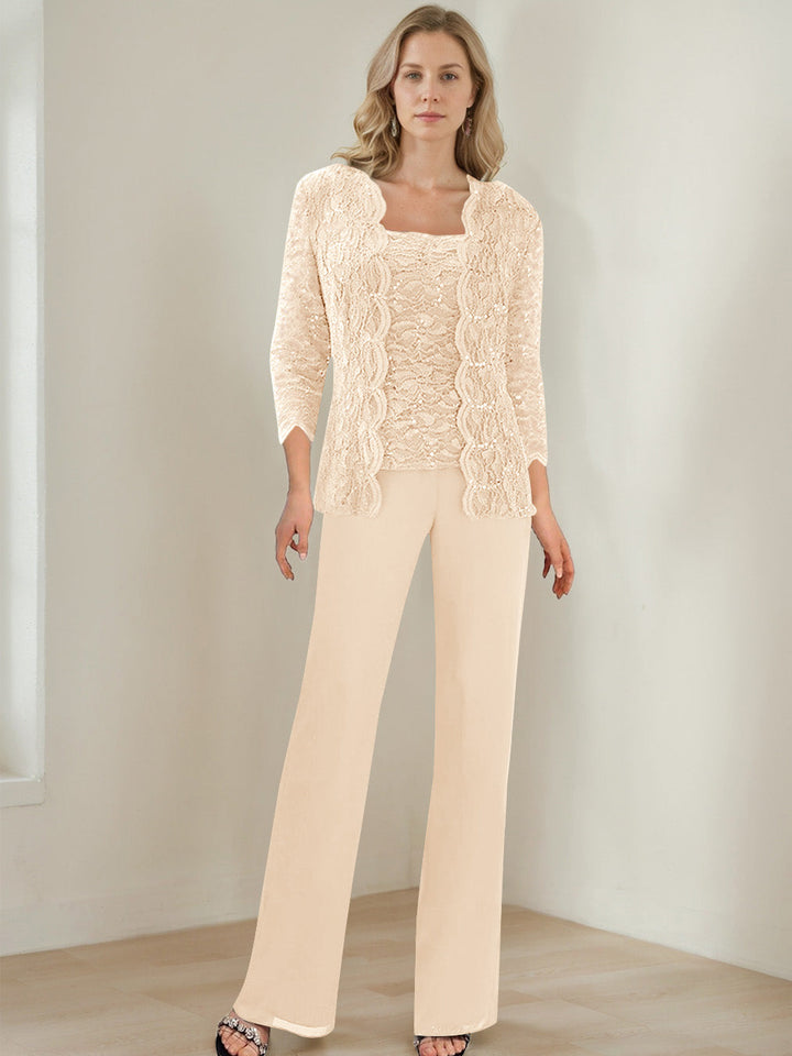 3 Morceaux Carré Neck 3/4 Manches La Longueur du SolTailleurs-pantalons pour mère de la mariée avec Paillettes