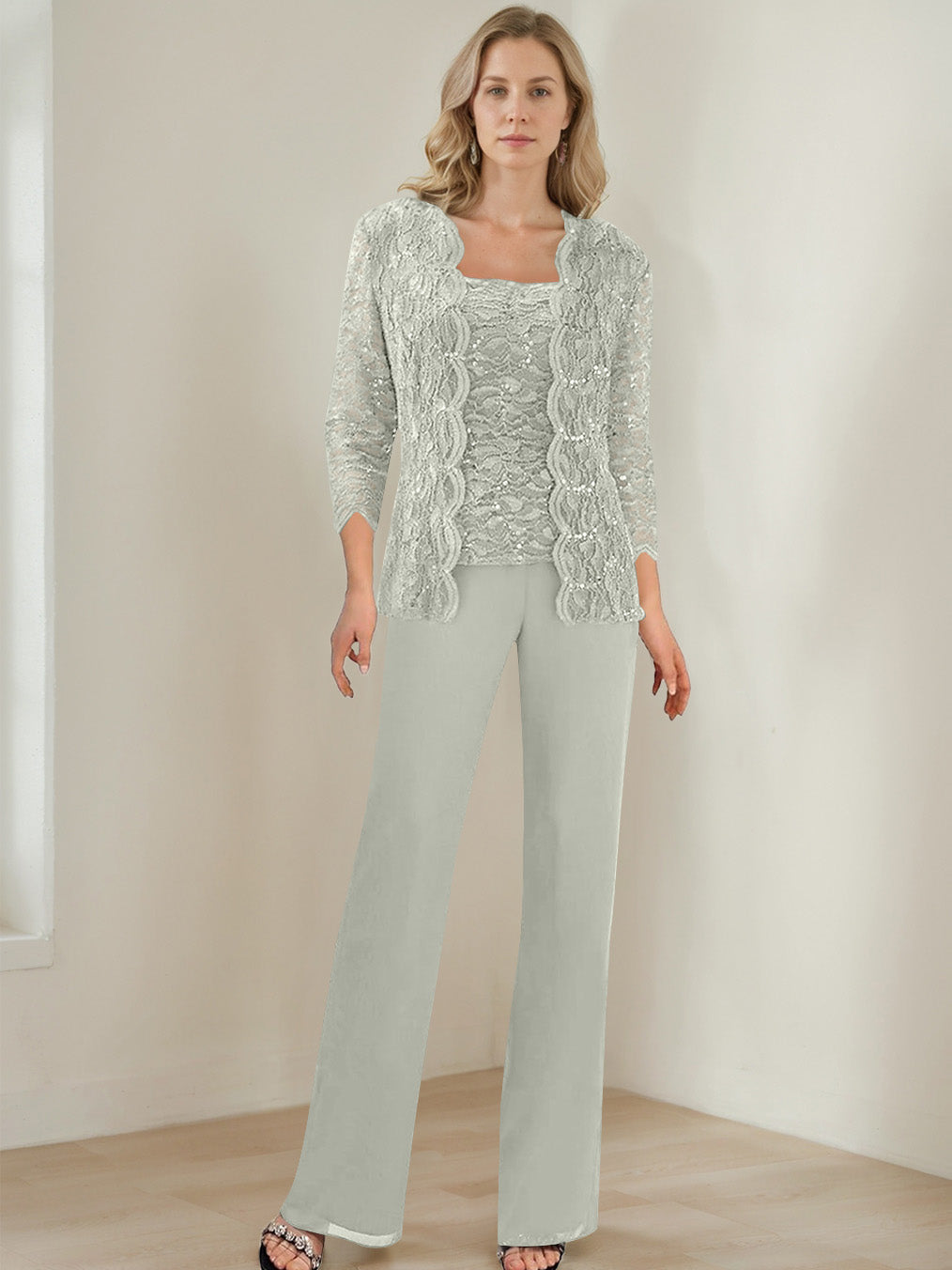 3 Morceaux Carré Neck 3/4 Manches La Longueur du SolTailleurs-pantalons pour mère de la mariée avec Paillettes