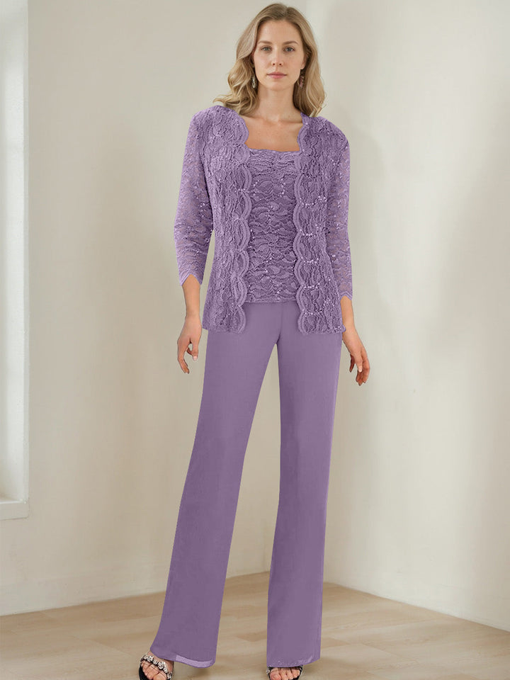 3 Morceaux Carré Neck 3/4 Manches La Longueur du SolTailleurs-pantalons pour mère de la mariée avec Paillettes