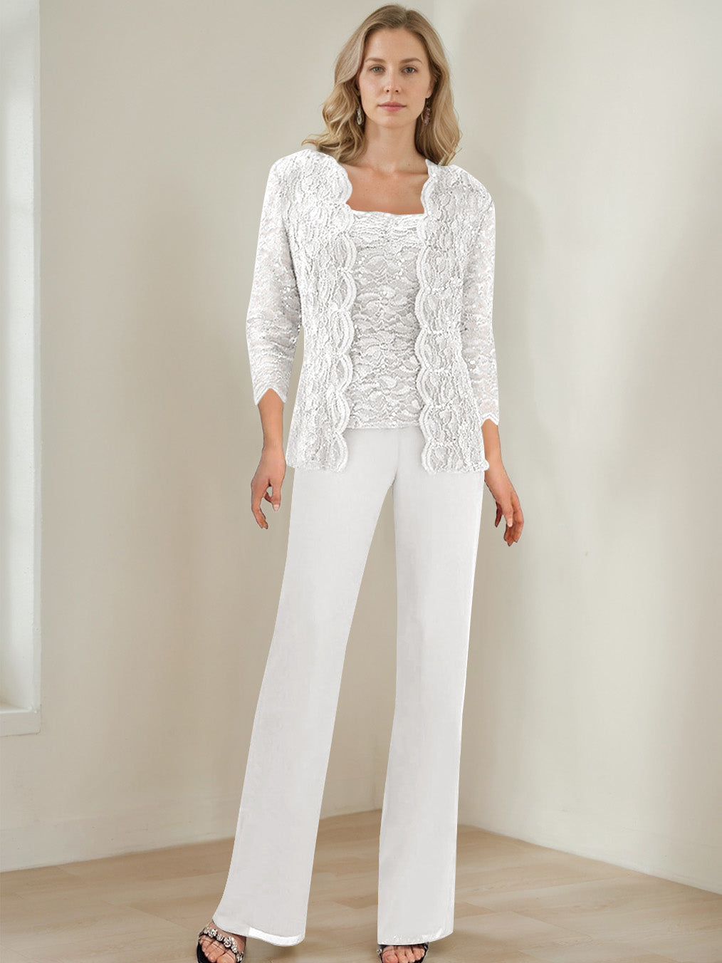 3 Morceaux Carré Neck 3/4 Manches La Longueur du SolTailleurs-pantalons pour mère de la mariée avec Paillettes