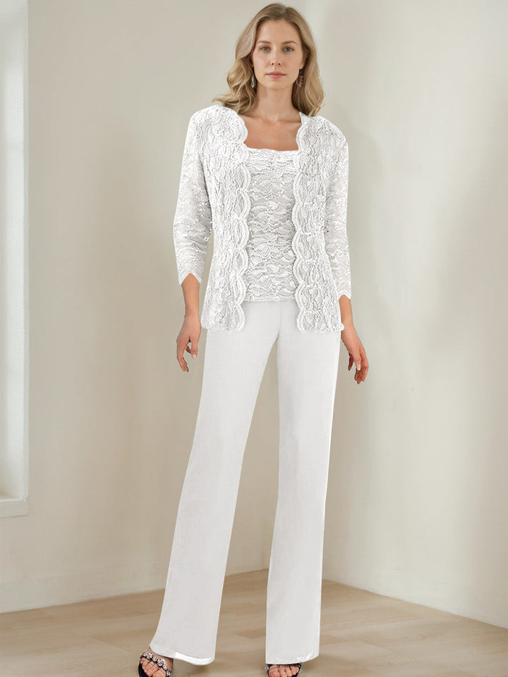 3 Morceaux Carré Neck 3/4 Manches La Longueur du SolTailleurs-pantalons pour mère de la mariée avec Paillettes