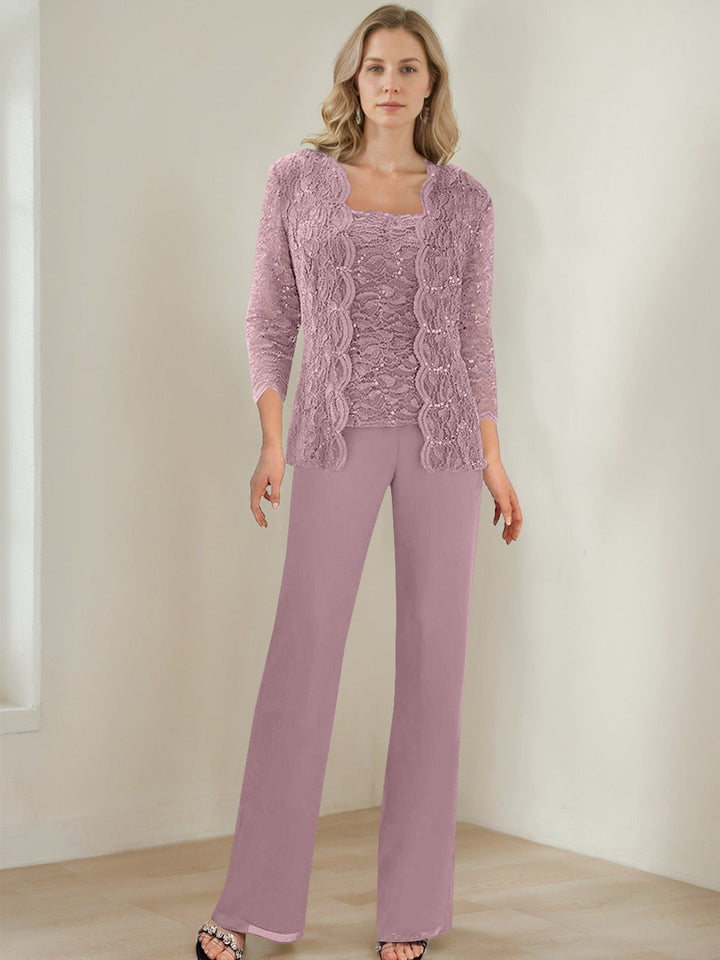 3 Morceaux Carré Neck 3/4 Manches La Longueur du SolTailleurs-pantalons pour mère de la mariée avec Paillettes