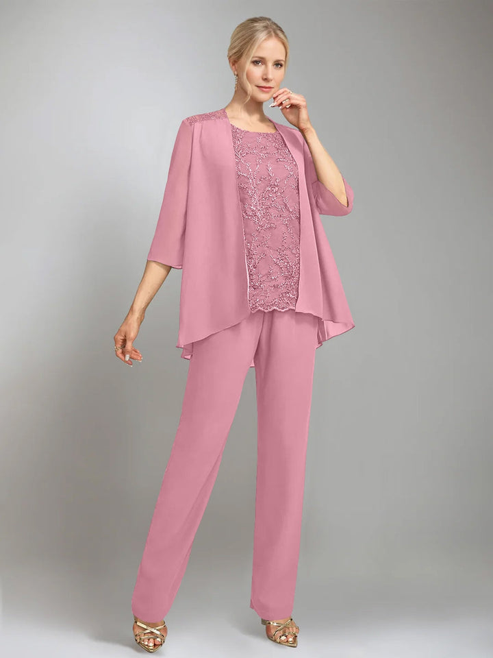 3 Morceaux Scoop Sans Manches La Longueur du SolTailleurs-pantalons pour mère de la mariée avec veste