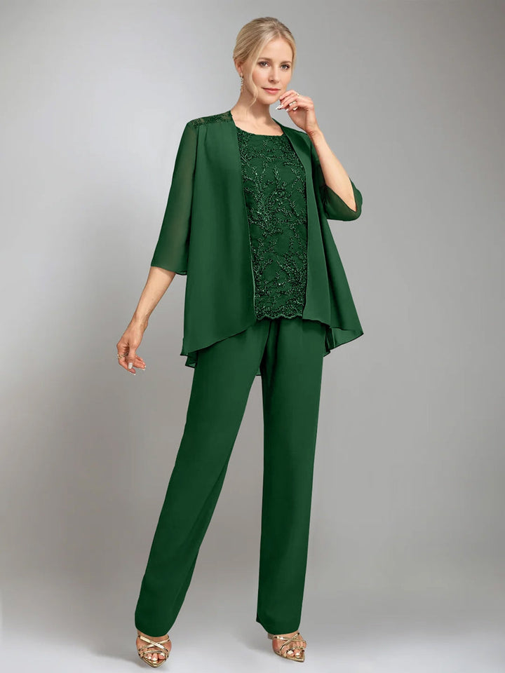 3 Morceaux Scoop Sans Manches La Longueur du SolTailleurs-pantalons pour mère de la mariée avec veste